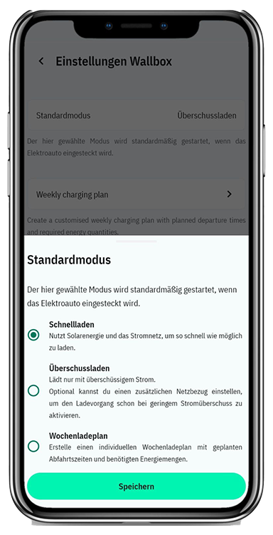 Wähle mit welchem Lademodus deine PV-Überschüsse genutzt werden sollen.