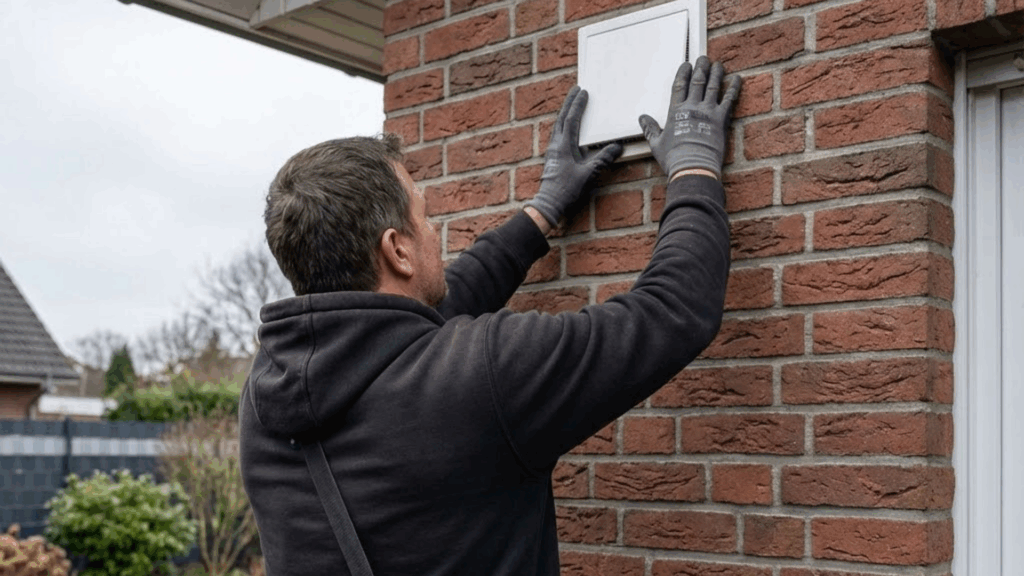 Handwerker bei der Installation des wibutler Lüftungsmanagements.